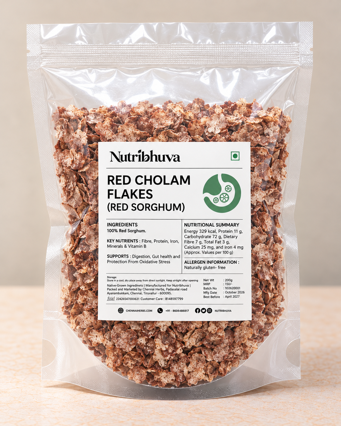 Red Cholam Flakes (Red Sorghum) 200gm