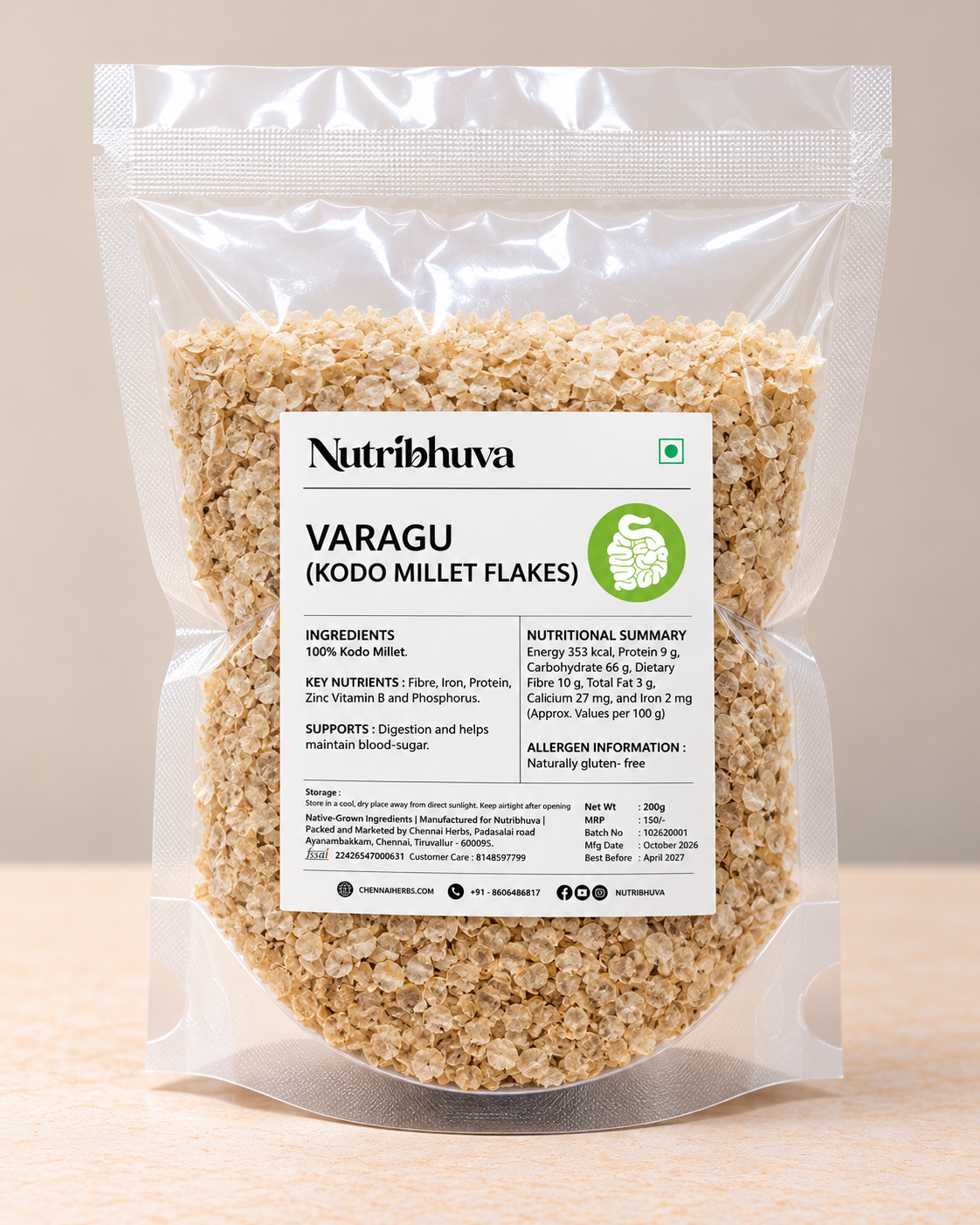 Varagu (Kodo) Millet Flakes 200gm